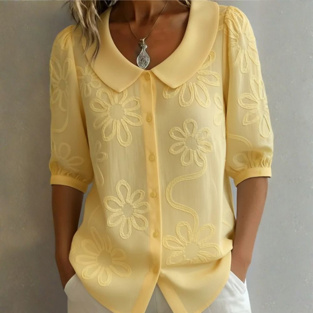 Clotilde™ | Blouse with Peter Pan collar and floral embroidery