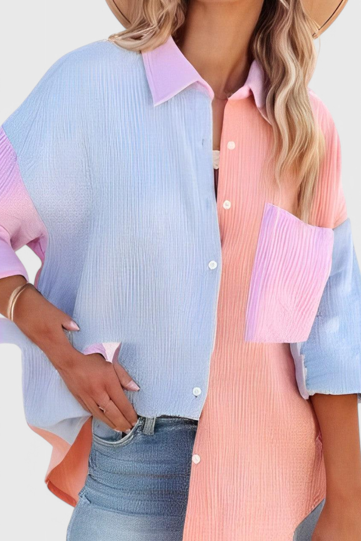 Juniper | Button-Up Color Block Blouse