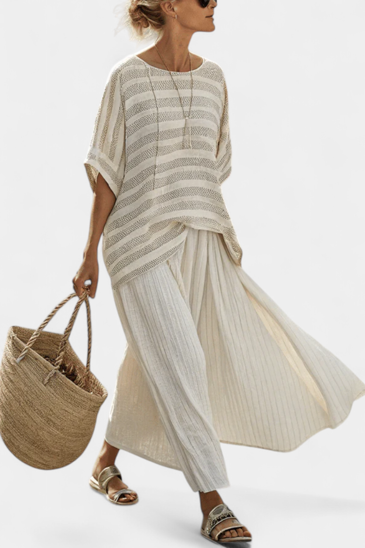 Westlyn | Haut en bambou rayé confortable et pantalon fluide en lin
