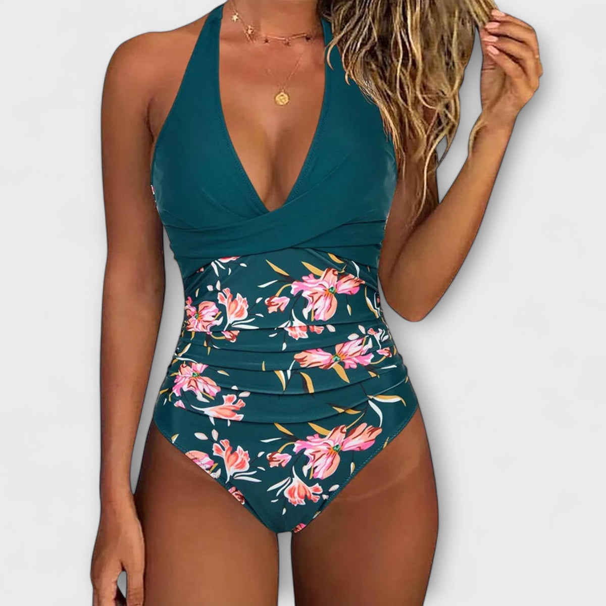 Swimsuit of Swimwear A Piece with Neckline in V