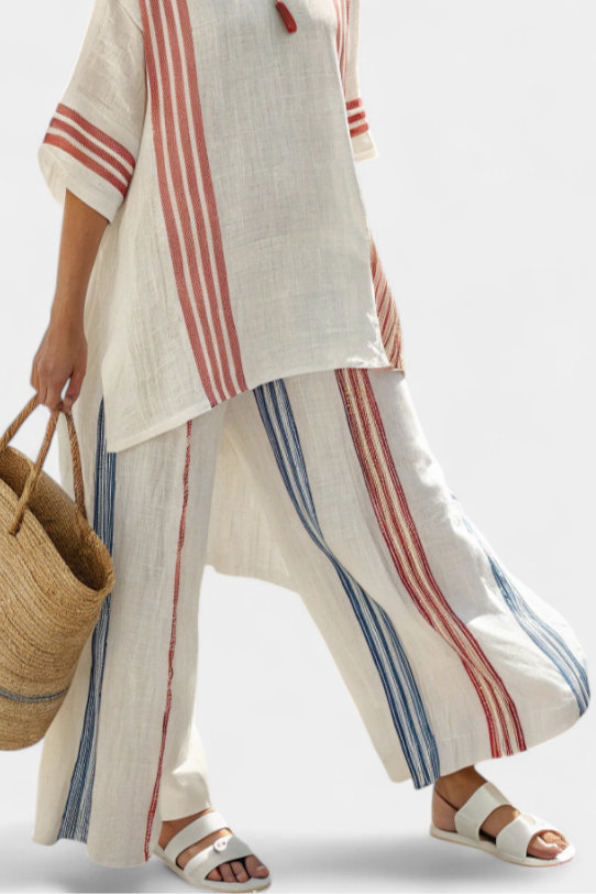 Solvane | Haut Rayé Multicolore Raffiné & Pantalon Méditerranéen