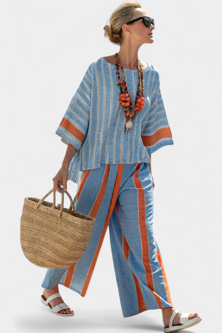 Velmere | Haut en Lin Rayé Terracotta Raffiné & Pantalon Lin