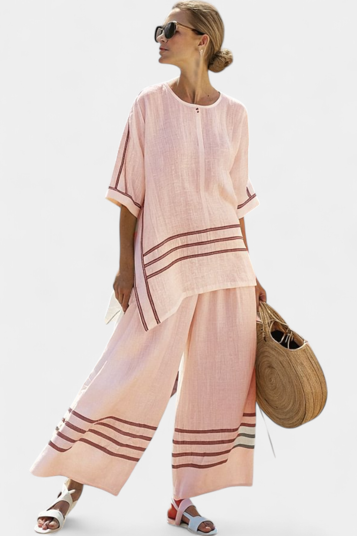 Wynric | Top asymétrique rayé raffiné et pantalon audacieux