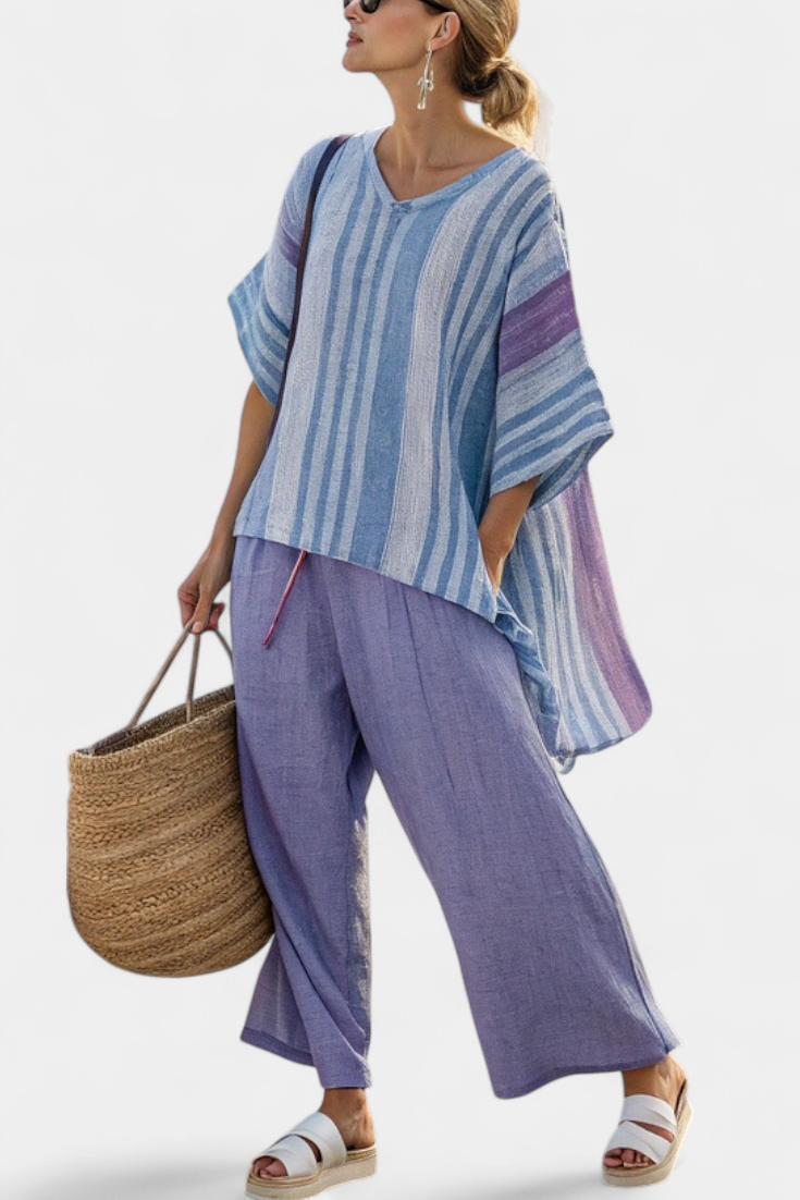 Zellora | Top élégant lavande et bleu ciel & Pantalon en lin