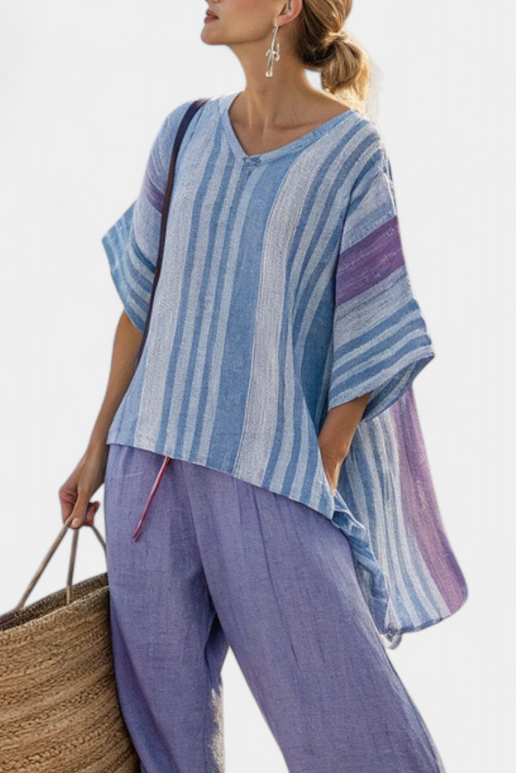 Zellora | Haut élégant Lavande & Bleu Ciel & Pantalon Lin