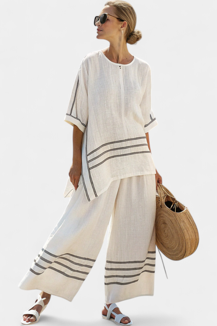 Wynric | Top asymétrique rayé raffiné et pantalon audacieux