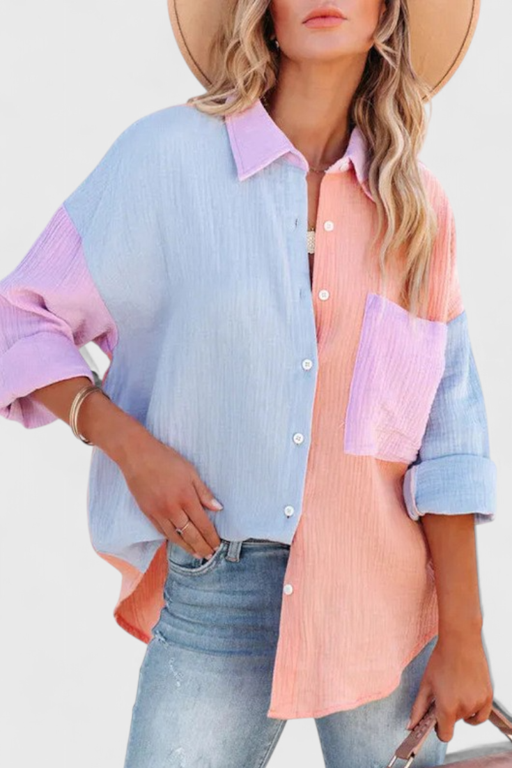 Juniper | Button-Up Color Block Blouse