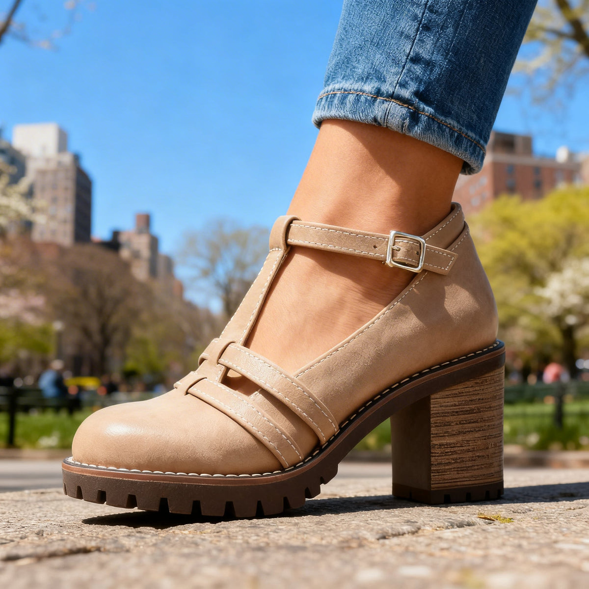 Romilly | Mocassins à talon bloc et bride en T pour femme