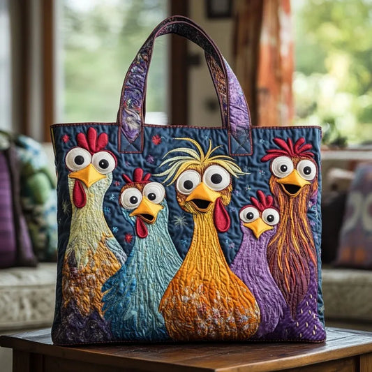 Handcrafted Bag with Five Hens Colorful