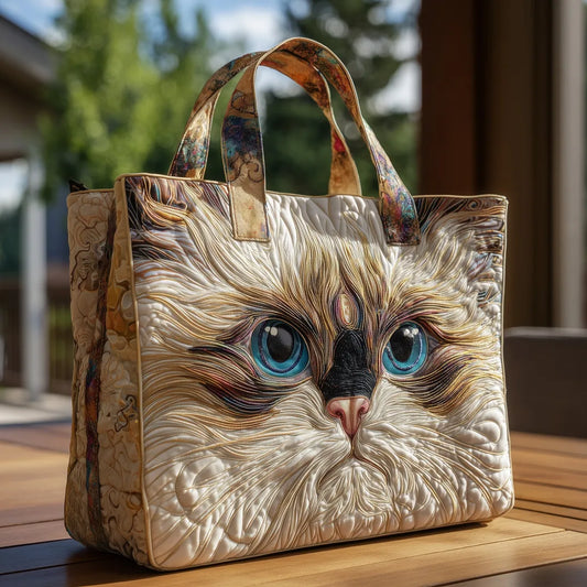 Handcrafted Bag Cat White with Yeux Blue