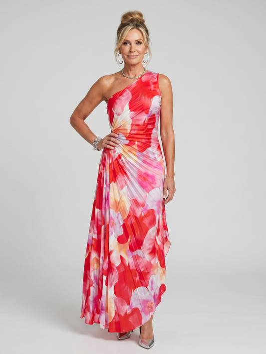 Taya | One Shoulder Pleated Midi Dress