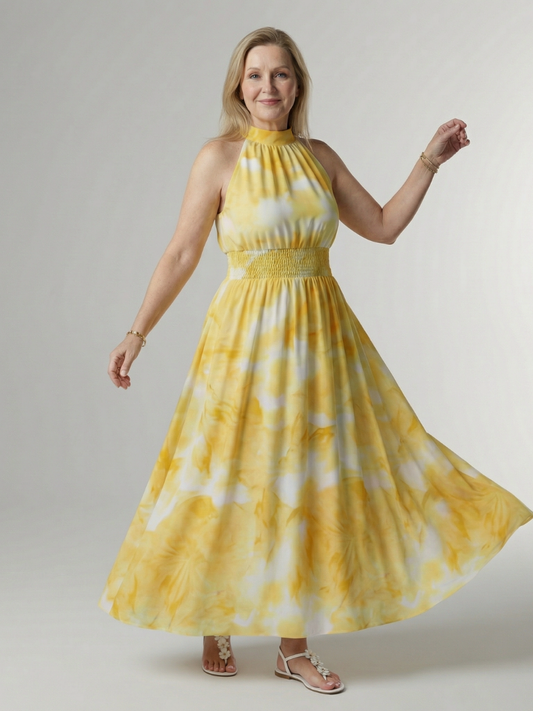 Sylin | Robe midi froncée à encolure dos-nu
