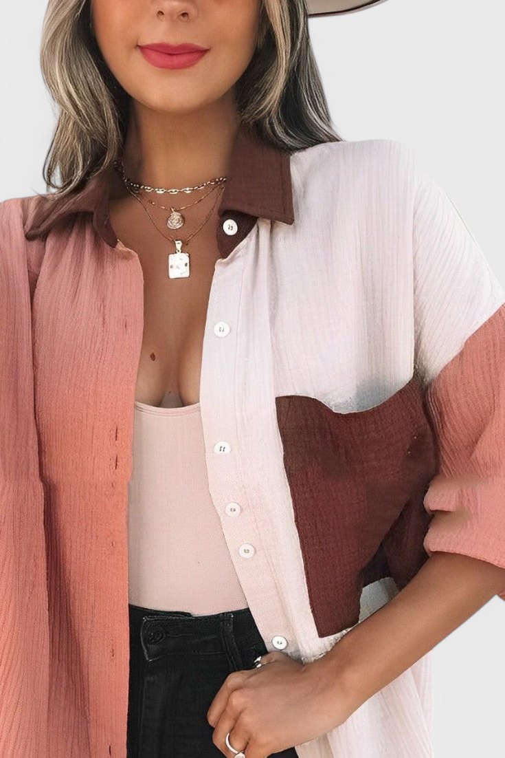 Juniper | Button-Up Color Block Blouse