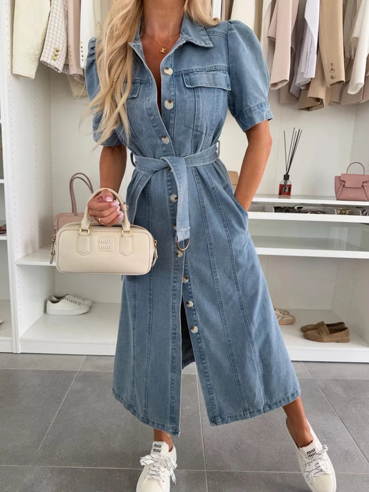 Anna | Denim Maxi Dress with Sleeves