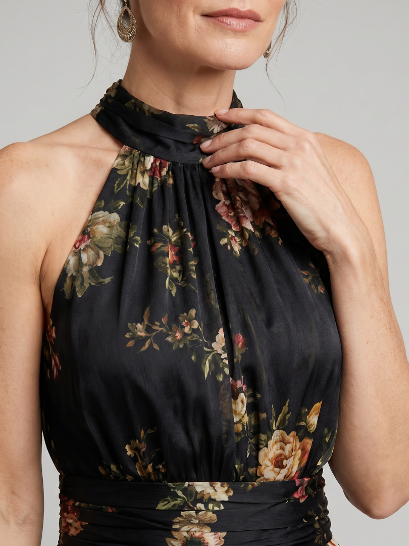 Sior | Robe midi fleurie à encolure dos-nu