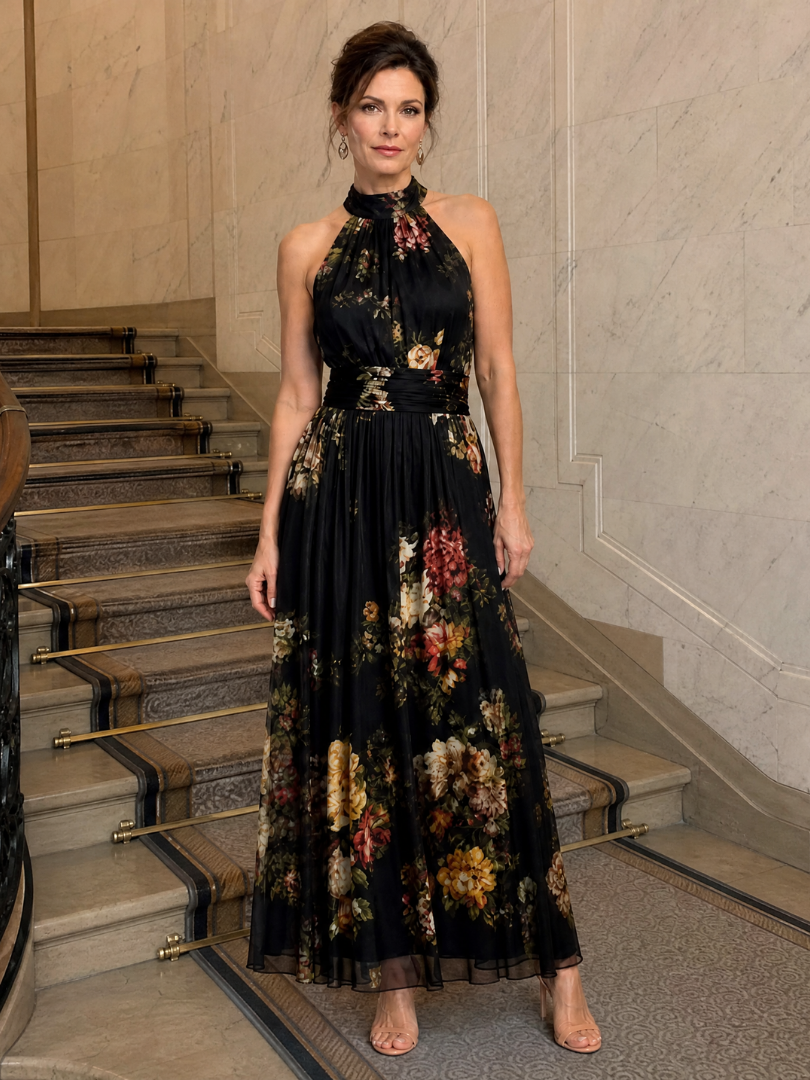Sior | Robe midi fleurie à encolure dos-nu