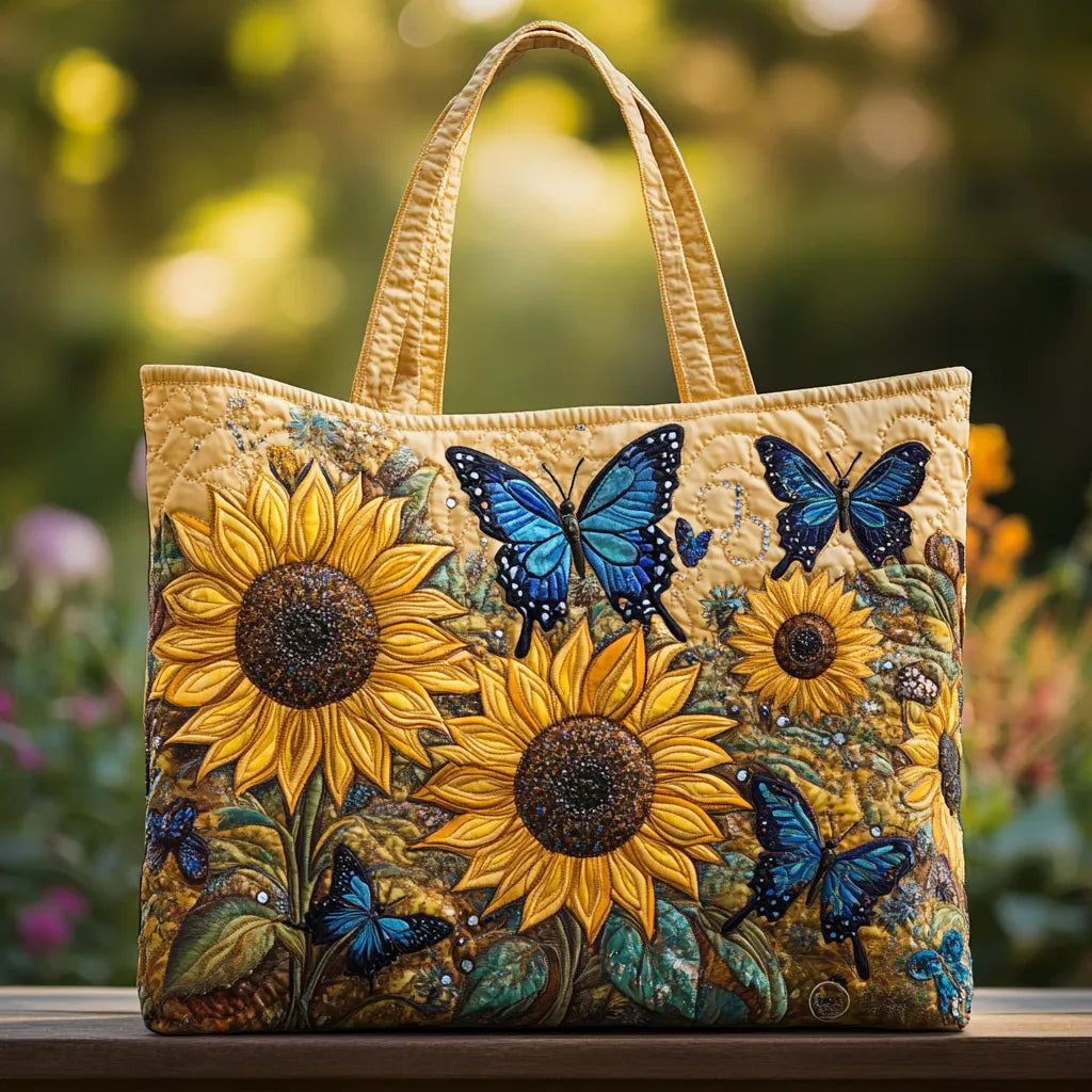 Bag in Toile Handcrafted Sunflowers and Butterflies Blue