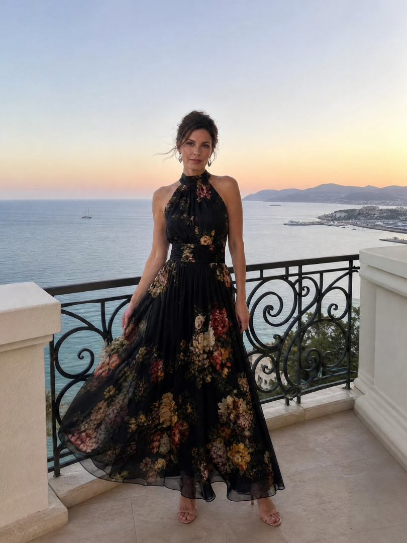 Sior | Robe midi fleurie à encolure dos-nu