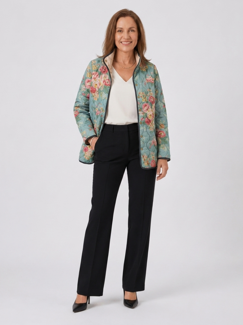 DELACROIX | Quilted Jacket Celadon Roses Mathilde