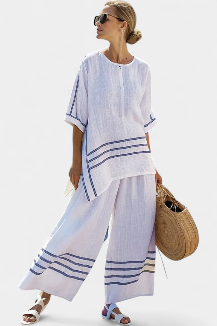 Wynric | Haut Asymétrique Rayé Raffiné & Pantalon Audacieux