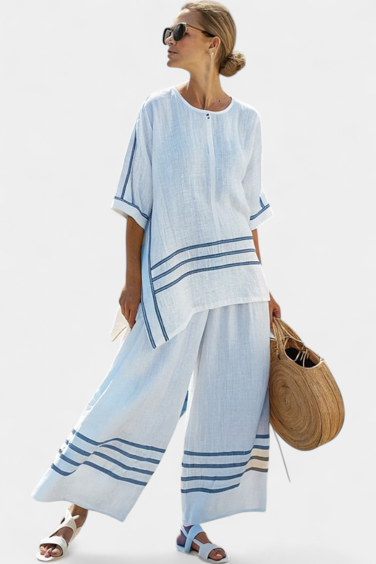 Wynric | Haut Asymétrique Rayé Raffiné & Pantalon Audacieux