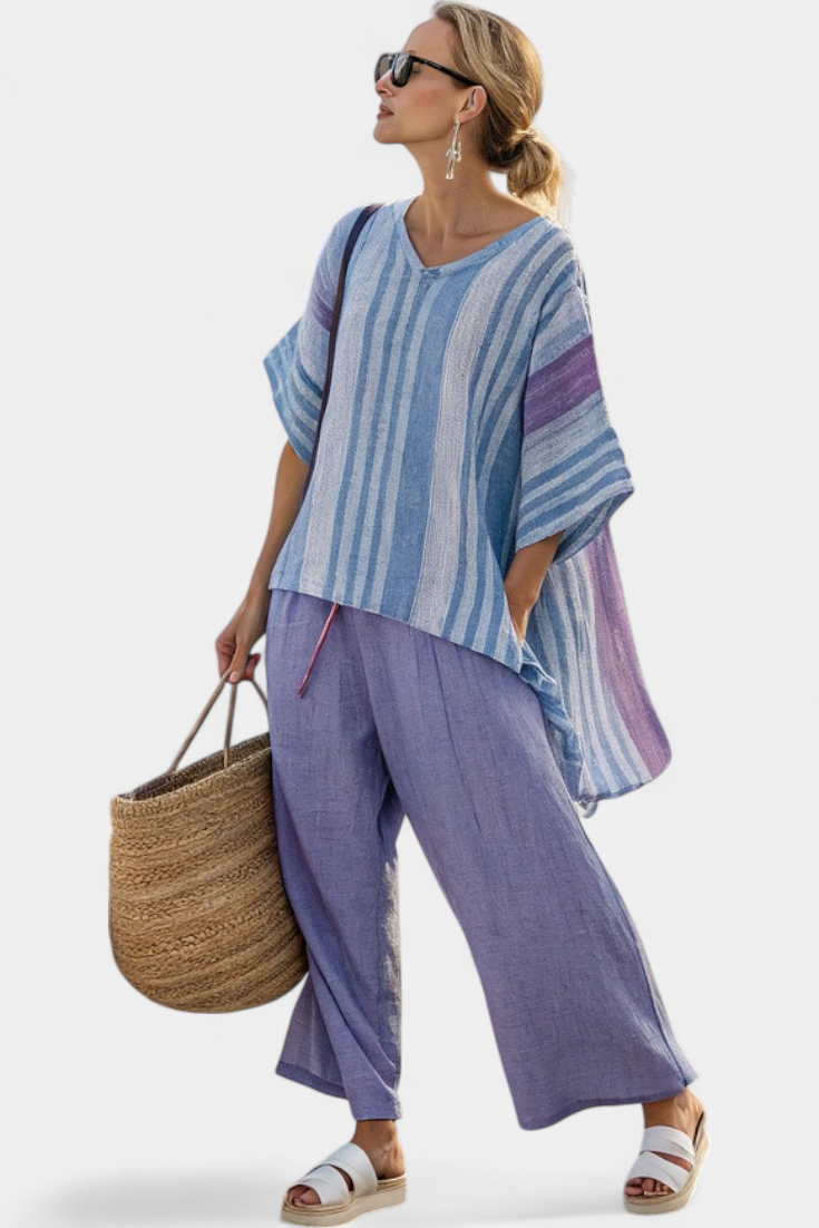 Zellora | Top élégant lavande et bleu ciel & Pantalon en lin