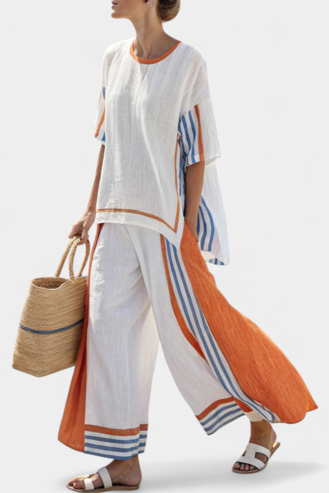 Thorneil | Pants Large Striped Comfortable & Top Linen