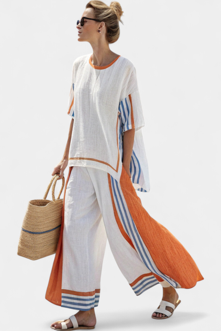 Thorneil | Pants Large Striped Comfortable & Top Linen