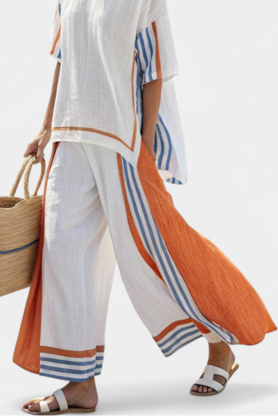 Thorneil | Pants Large Striped Comfortable & Top Linen