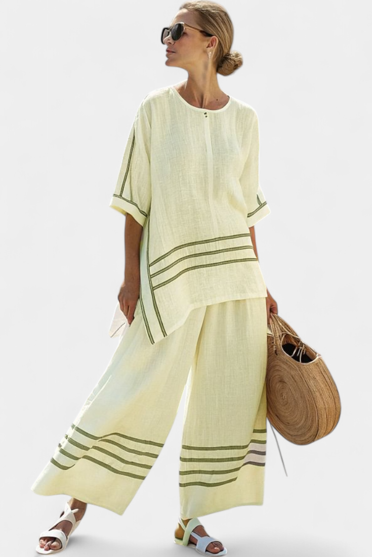 Wynric | Top asymétrique rayé raffiné et pantalon audacieux