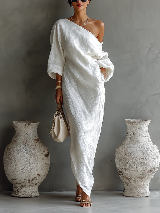 Solene | Robe longue drapée asymétrique