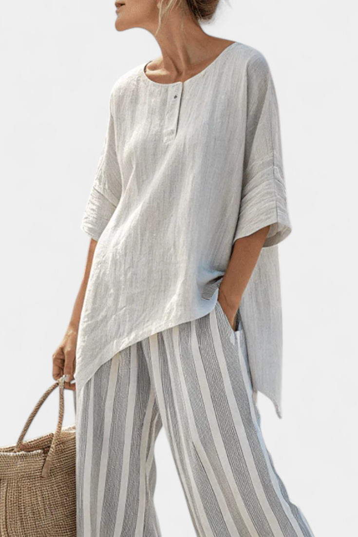 Talvora | Blouse Asymétrique Elegante & Pants Striped
