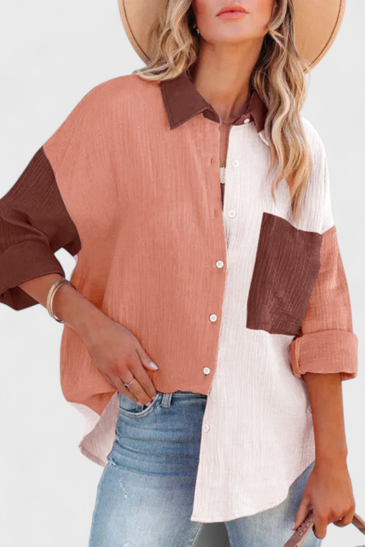 Juniper | Button-Up Color Block Blouse