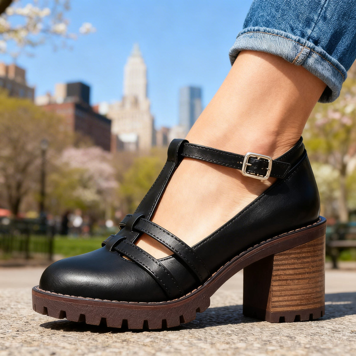 Romilly | Mocassins à talon bloc et bride en T pour femme